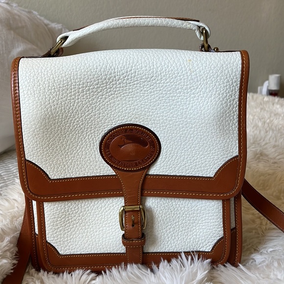 Vintage Dooney & Bourke White and Brown Courier Bag - Picture 6 of 11